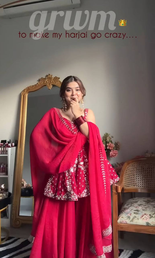 Royal Ruby Embroidered Set with Dupatta