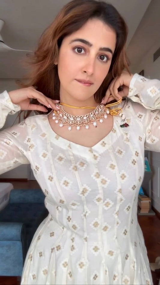 Elegant White Anarkali Suit Set with Dupatta – Festive & Party Wear