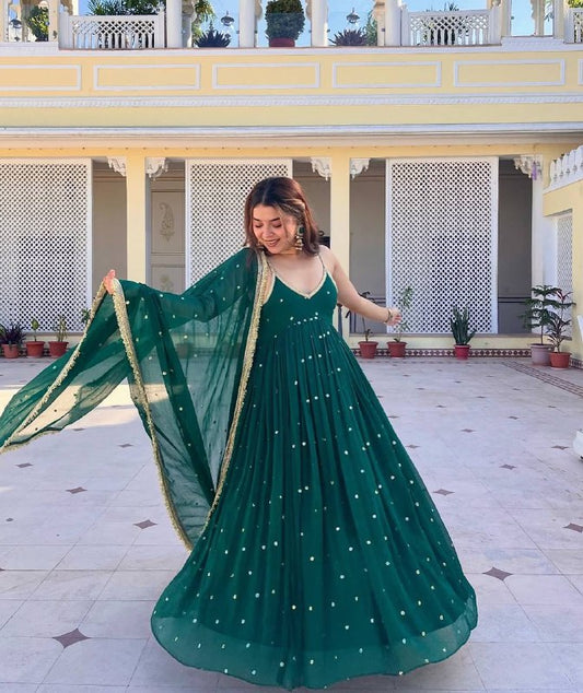 Luxury Emerald Green Party Wear Anarkali Suit Set