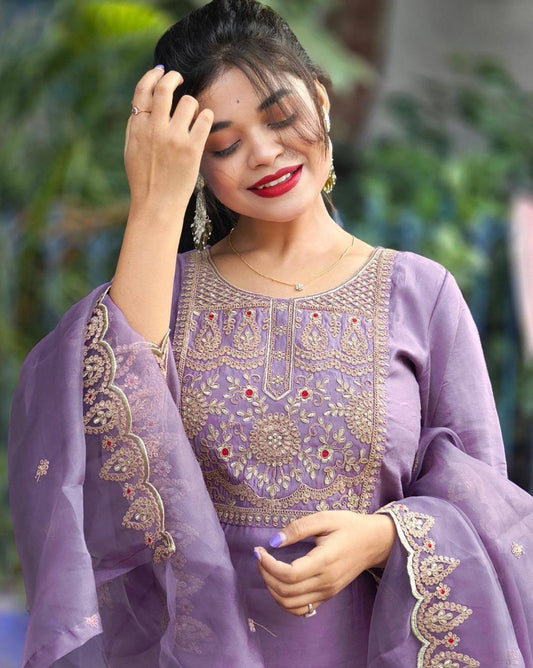 Purple Embroidered Salwar Suit Set