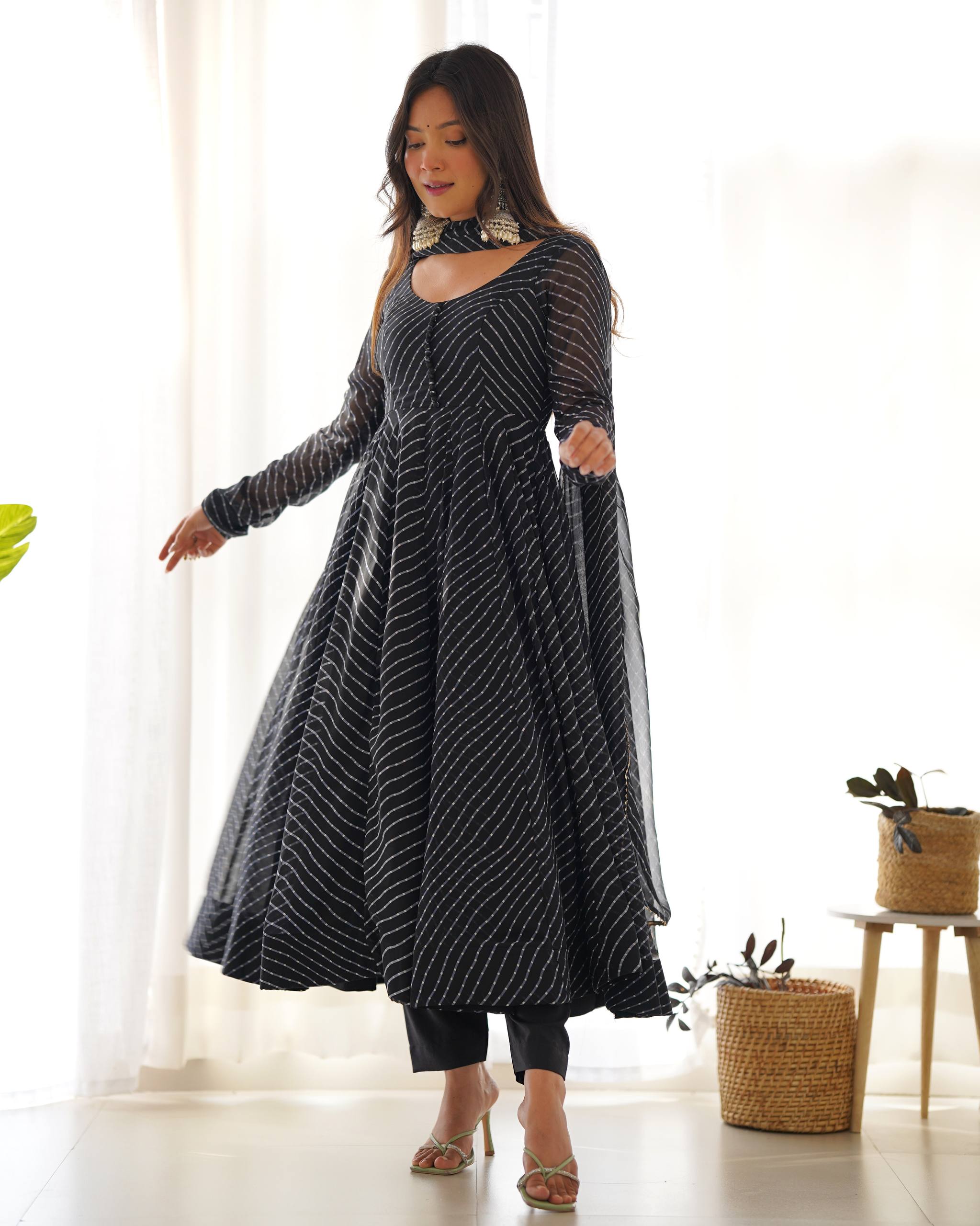 Elegant Leheriya Style Anarkali Suit Set with Dupatta