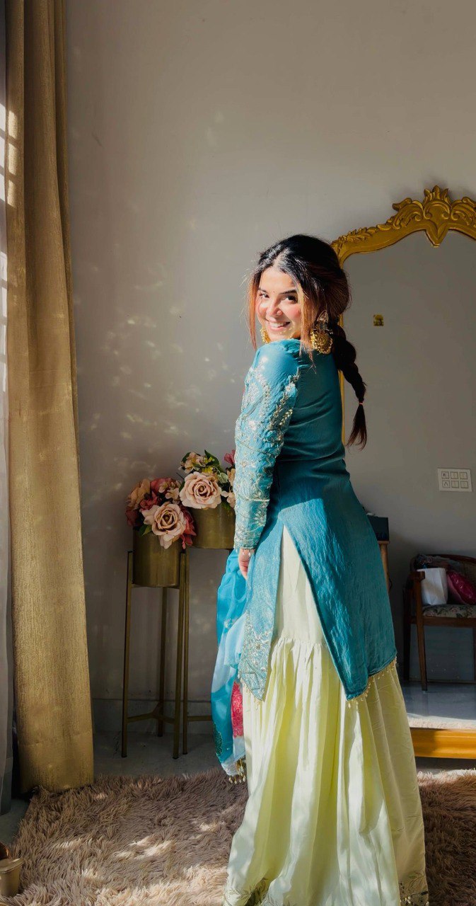 Aqua Elegance Embroidered Kurta Sharara Set