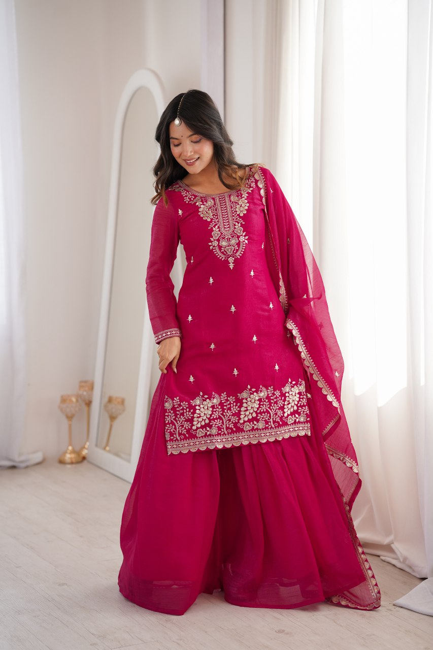 Elegant Rani Pink Festive Sharara Dress