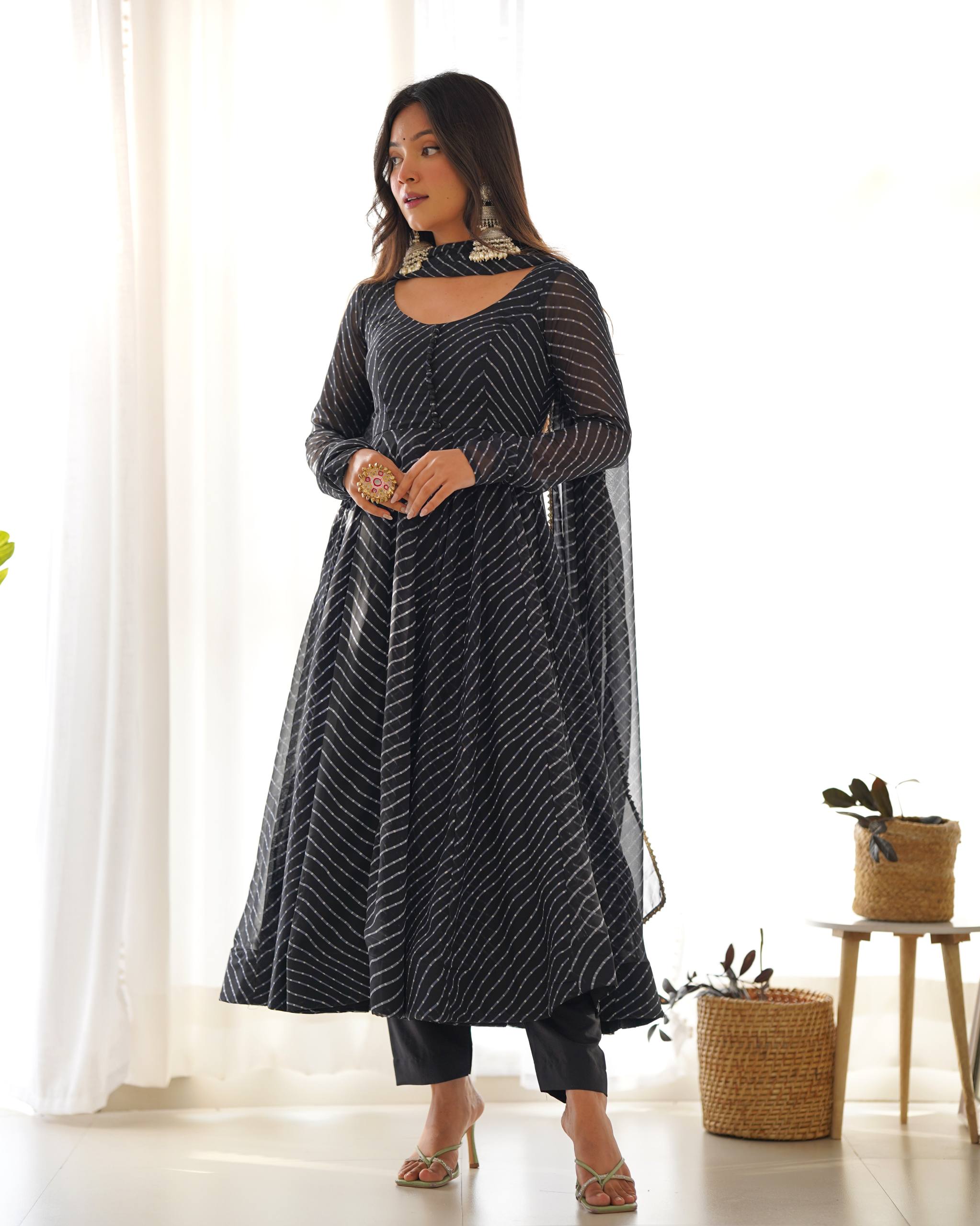Elegant Leheriya Style Anarkali Suit Set with Dupatta