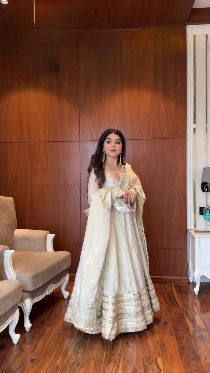 Classic Indian Anarkali Gown with Elegant Dupatta Set