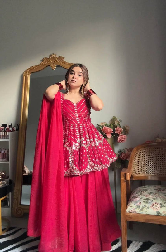 Royal Ruby Embroidered Set with Dupatta