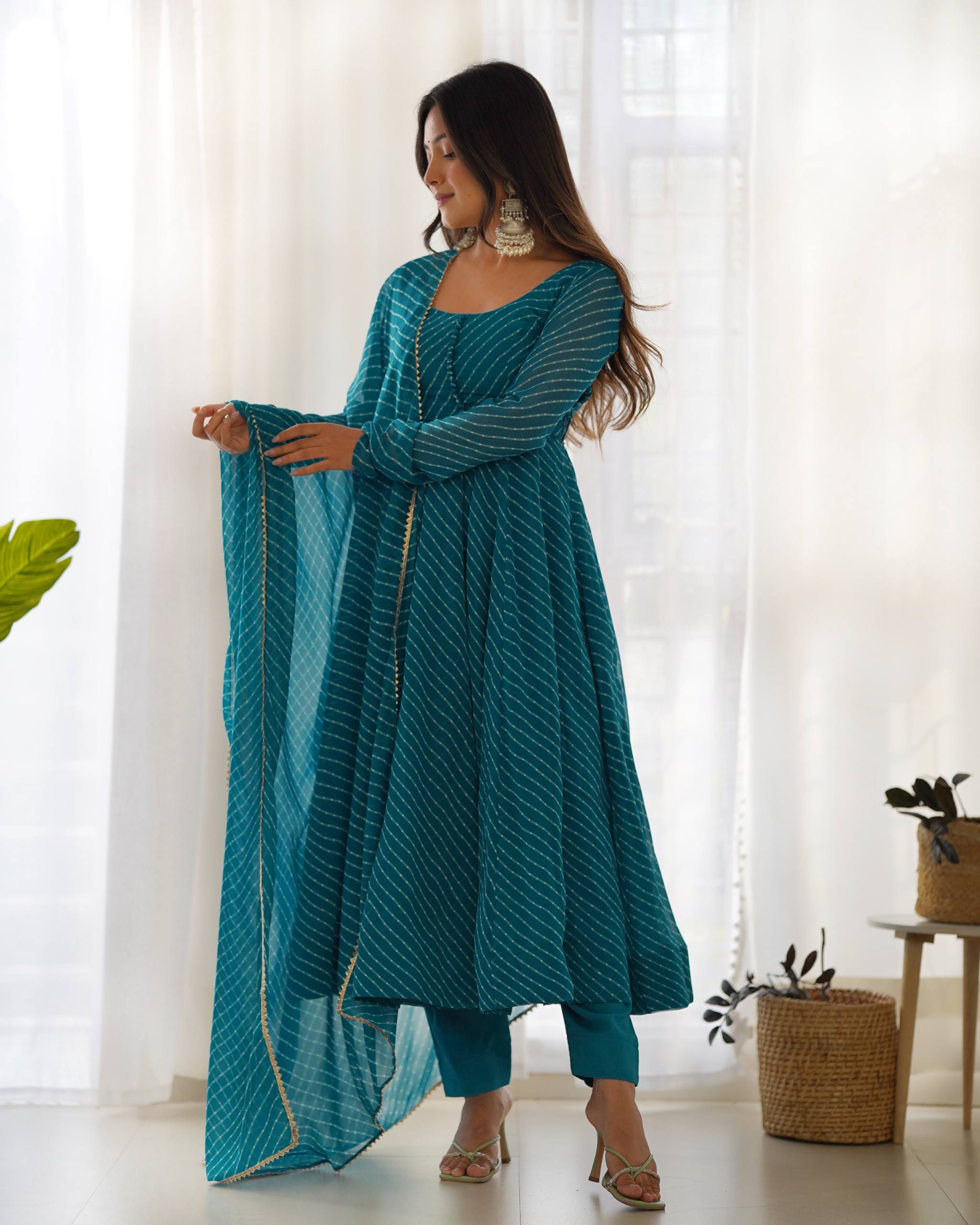 Elegant Leheriya Style Anarkali Suit Set with Dupatta