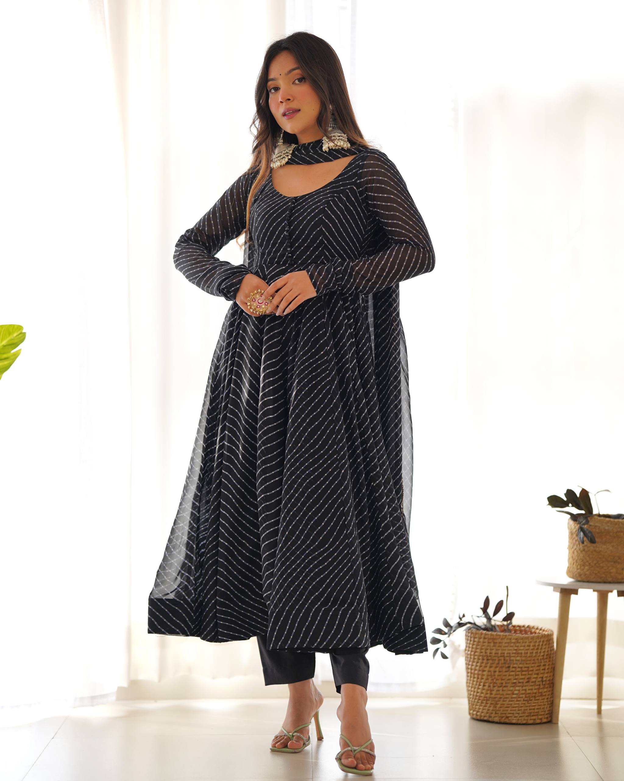 Elegant Leheriya Style Anarkali Suit Set with Dupatta