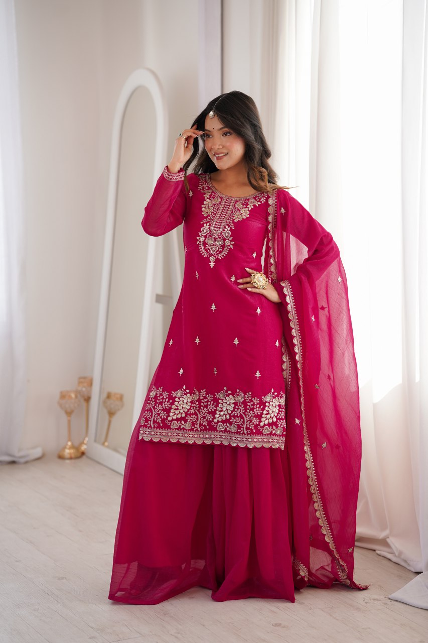 Elegant Rani Pink Festive Sharara Dress