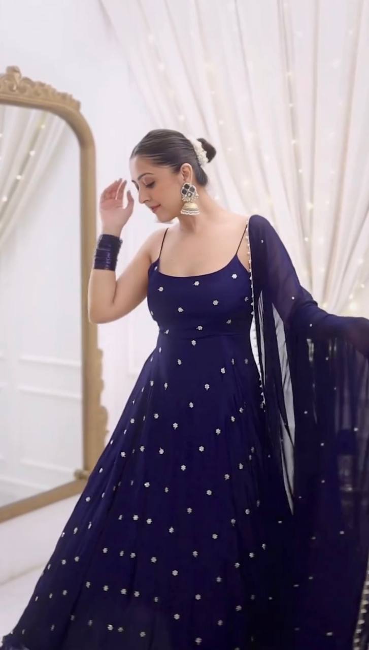 Designer Fendy Silk Embroidered Thread & Sequence Partywear Suit