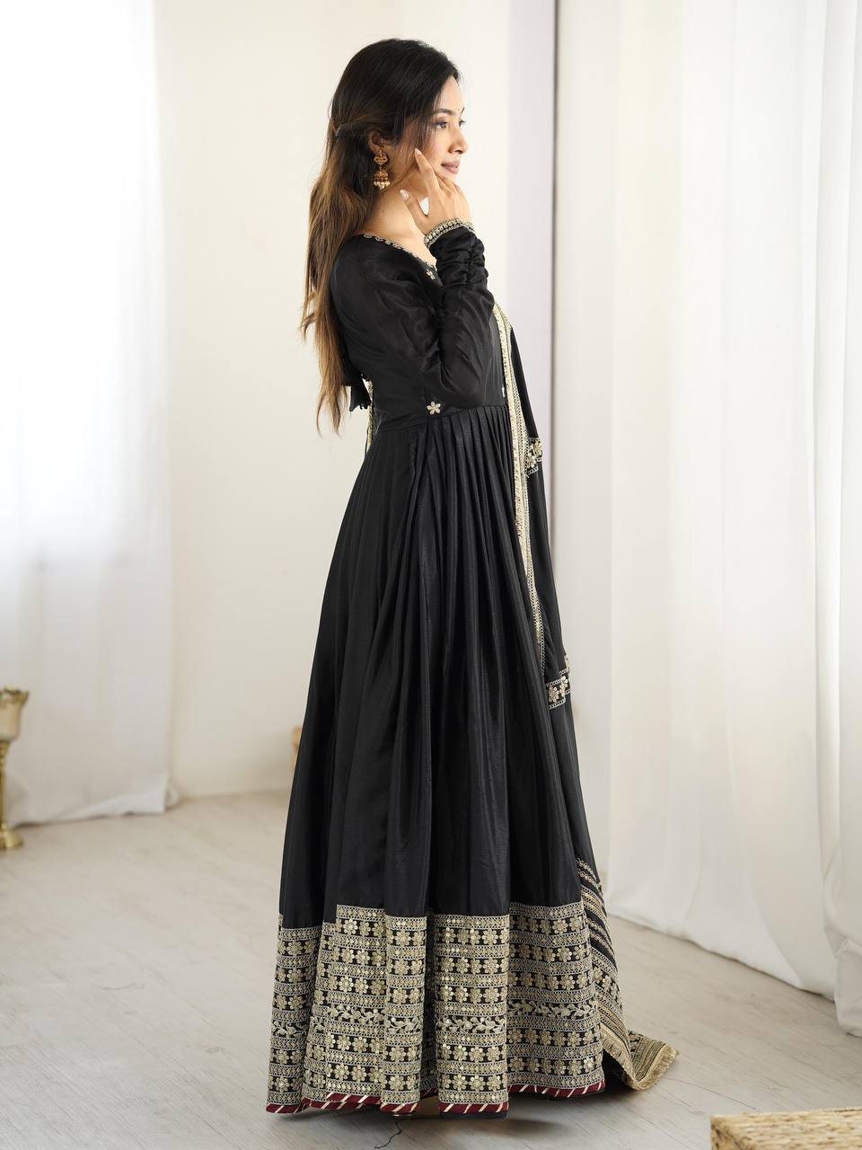 Classic Indian Anarkali Gown with Elegant Dupatta Set