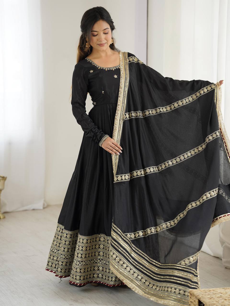 Classic Indian Anarkali Gown with Elegant Dupatta Set