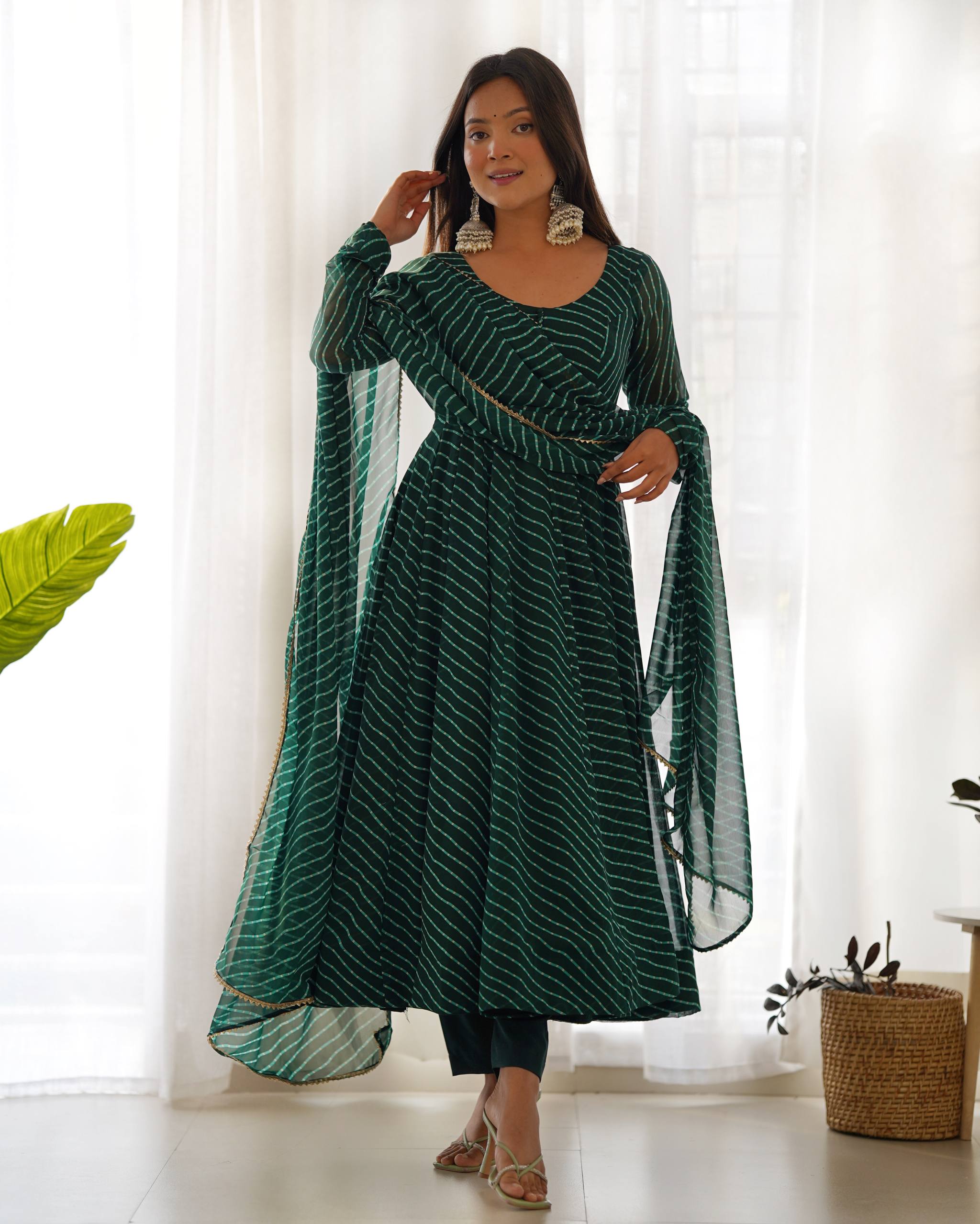 Elegant Leheriya Style Anarkali Suit Set with Dupatta