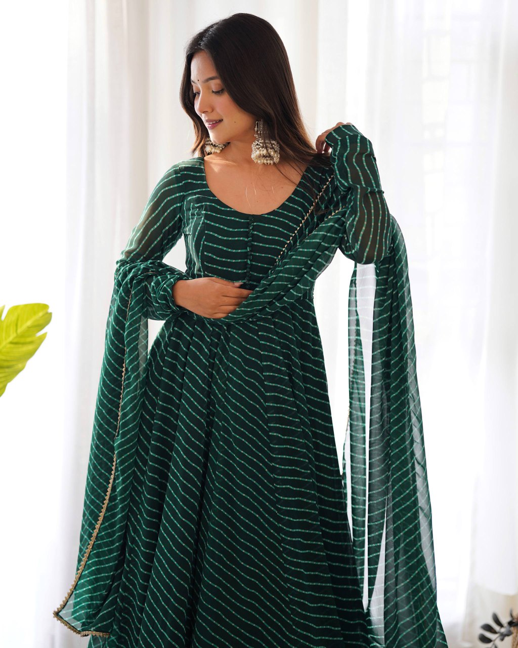 Elegant Leheriya Style Anarkali Suit Set with Dupatta
