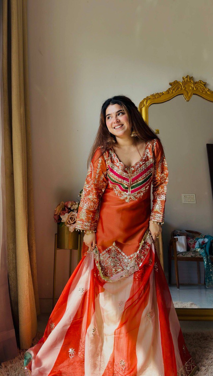 Aqua Elegance Embroidered Kurta Sharara Set