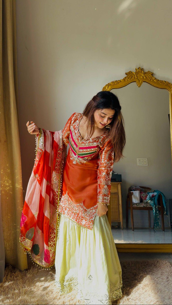 Aqua Elegance Embroidered Kurta Sharara Set