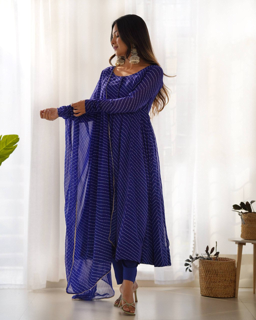 Elegant Leheriya Style Anarkali Suit Set with Dupatta