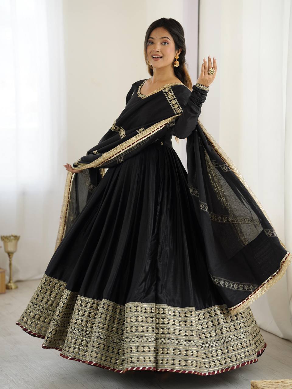 Classic Indian Anarkali Gown with Elegant Dupatta Set