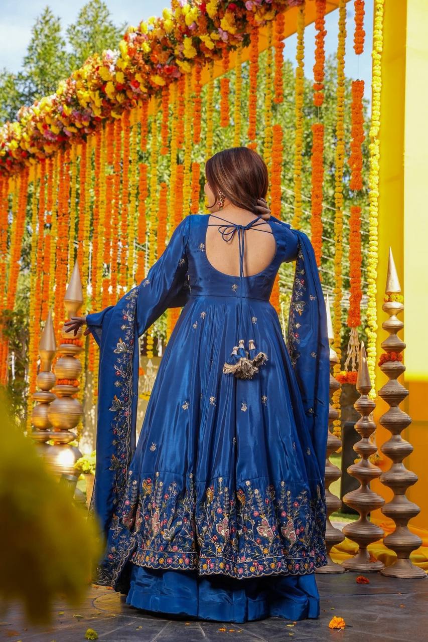 Luxury Floral Embroidered Anarkali Suit Set