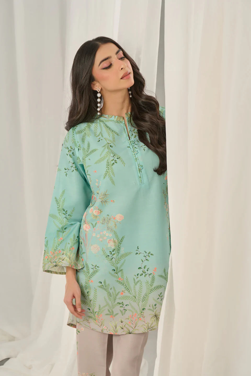 Teal Bloom Kurta Set with Dupatta for Women