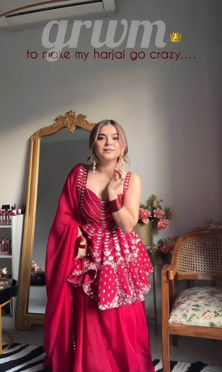 Royal Ruby Embroidered Set with Dupatta