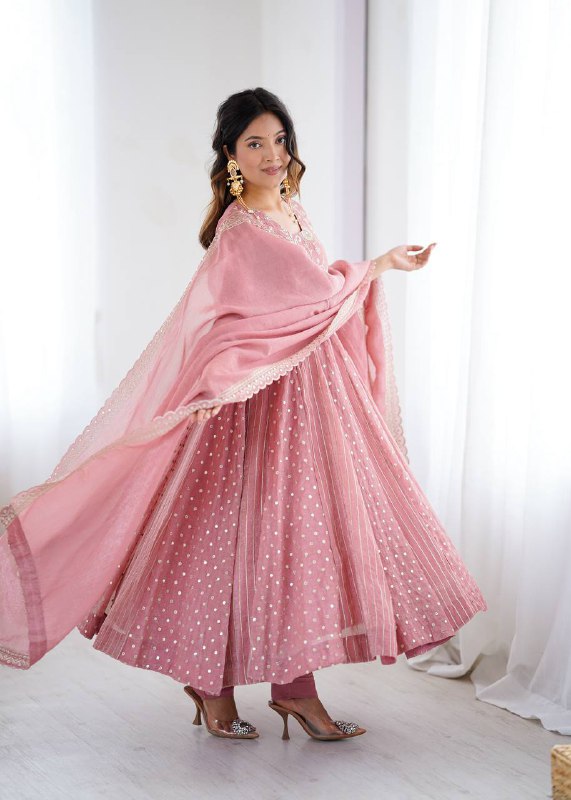 Women's Festive Embroidered Anarkali Dress with Dupatta