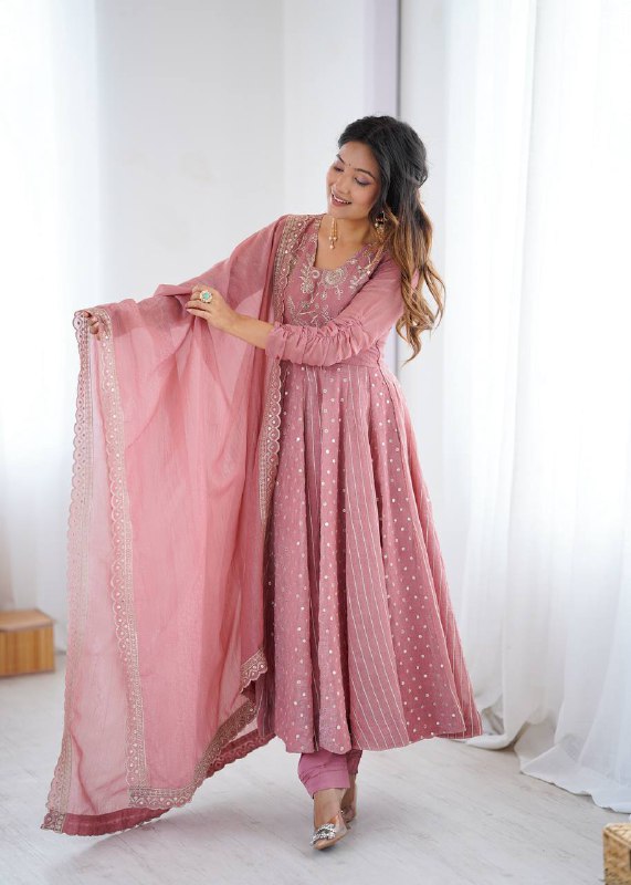 Women's Festive Embroidered Anarkali Dress with Dupatta