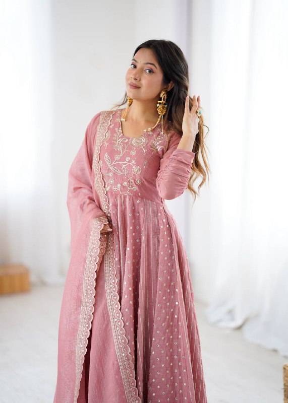 Anarkali Gown With Crunchy Silk With Fully Flair