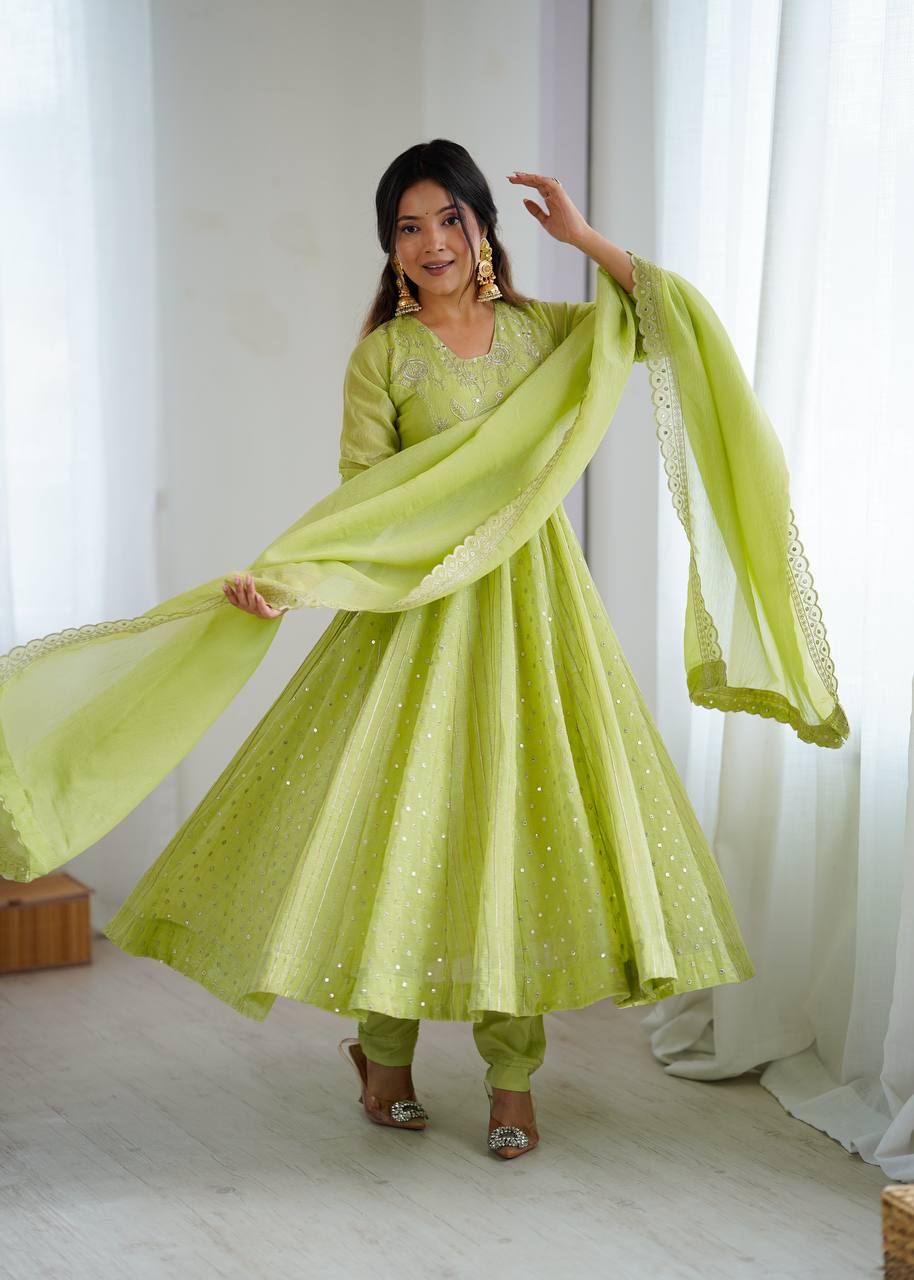 Women's Festive Embroidered Anarkali Dress with Dupatta