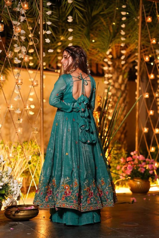Elegant Embroidered Anarkali Suit Set – Rani Pink & Teal Green