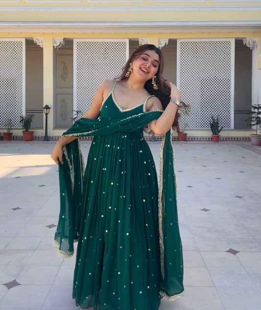Luxury Emerald Green Party Wear Anarkali Suit Set