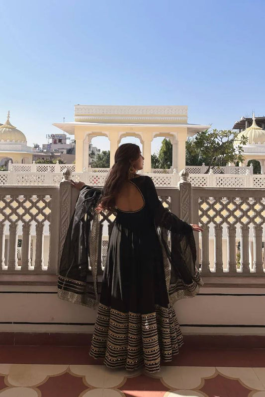 Black Embroidered Work Anarkali Suit Set  SET [3 PCS]