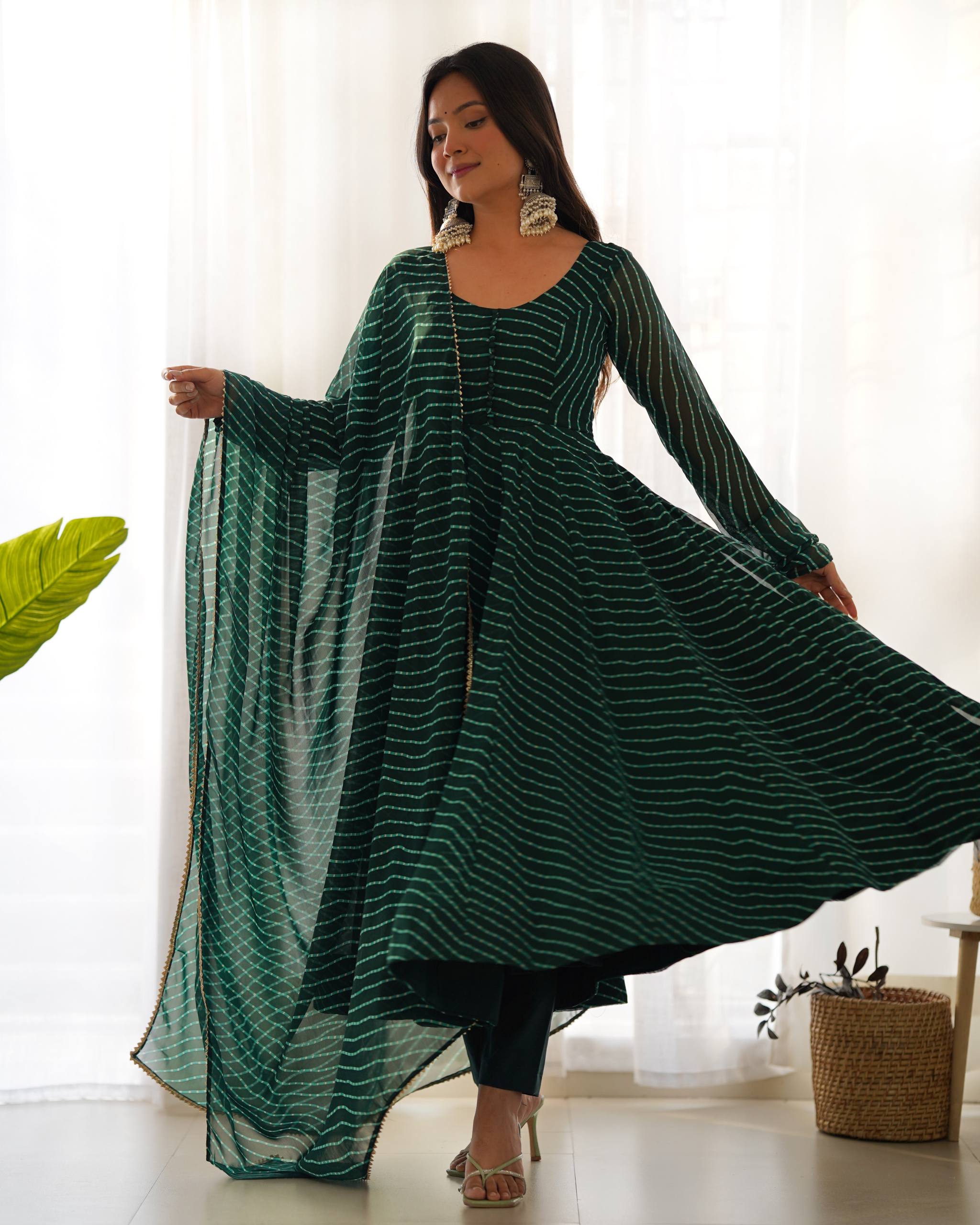 Elegant Leheriya Style Anarkali Suit Set with Dupatta