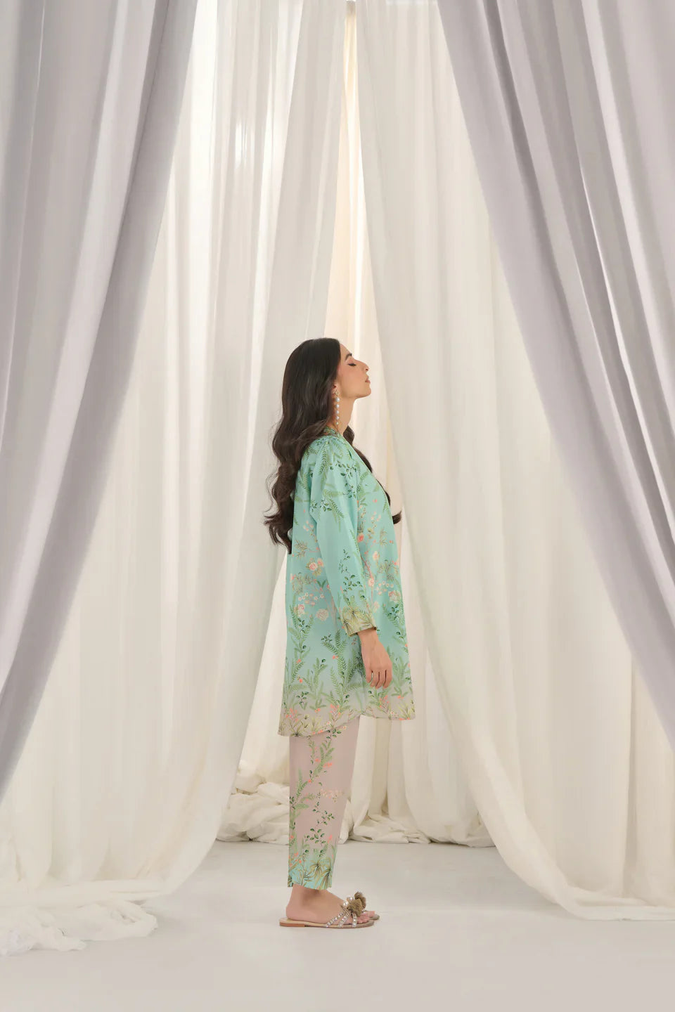 Teal Bloom Kurta Set with Dupatta for Women