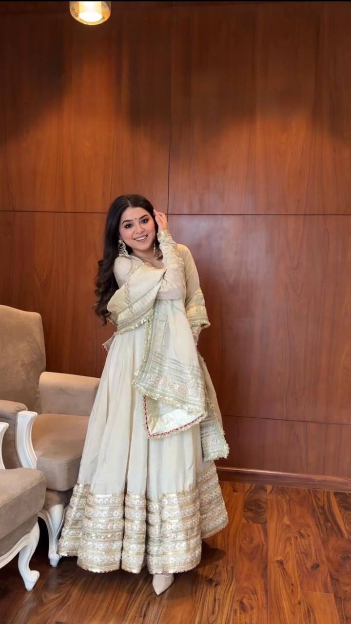 Classic Indian Anarkali Gown with Elegant Dupatta Set