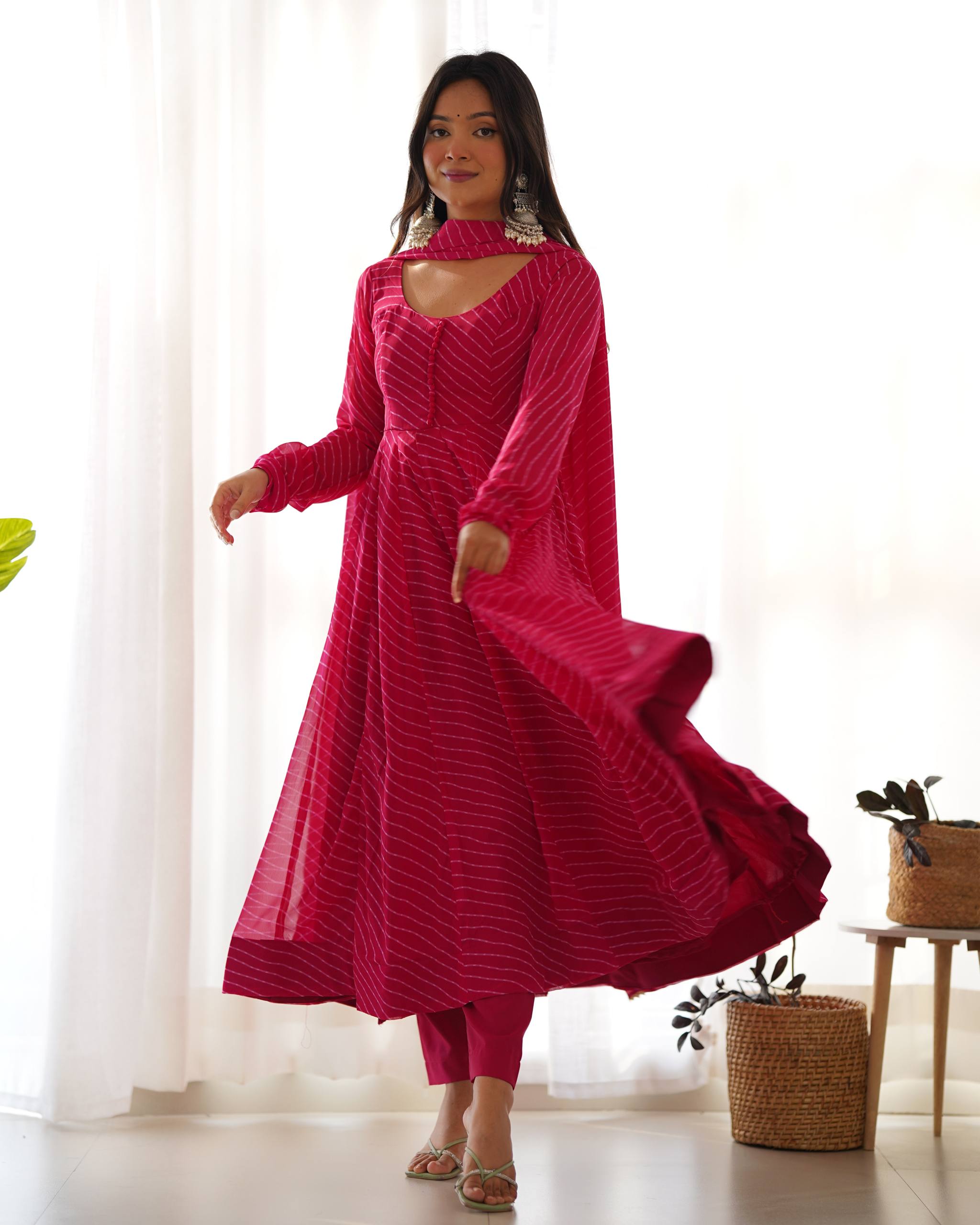 Elegant Leheriya Style Anarkali Suit Set with Dupatta