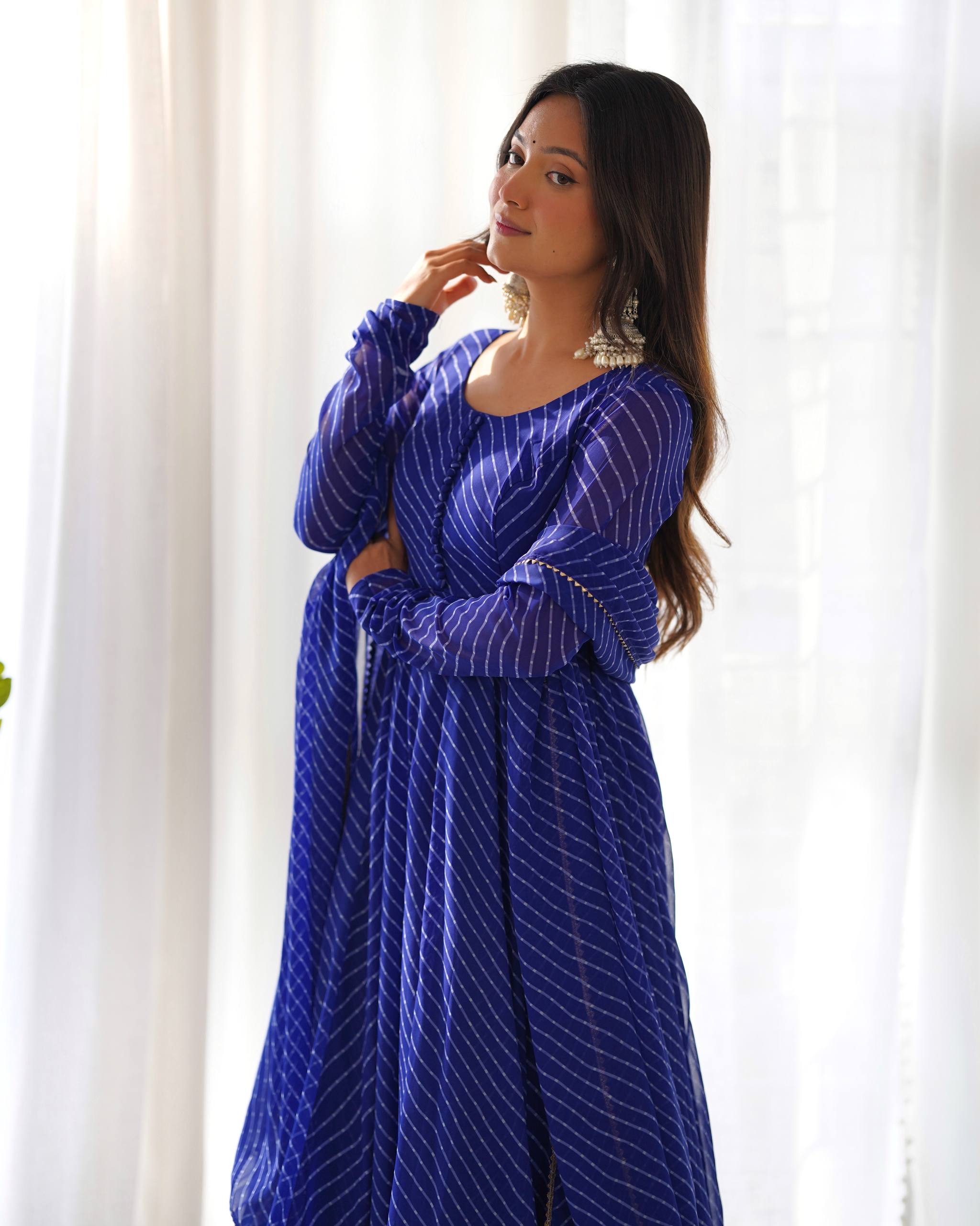 Elegant Leheriya Style Anarkali Suit Set with Dupatta