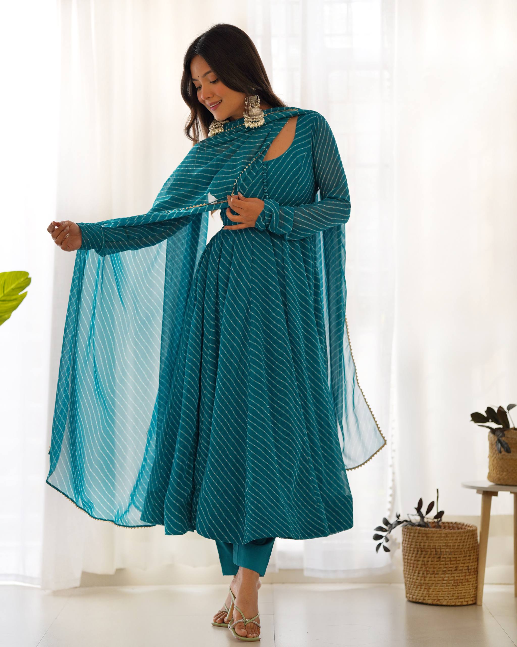 Elegant Leheriya Style Anarkali Suit Set with Dupatta