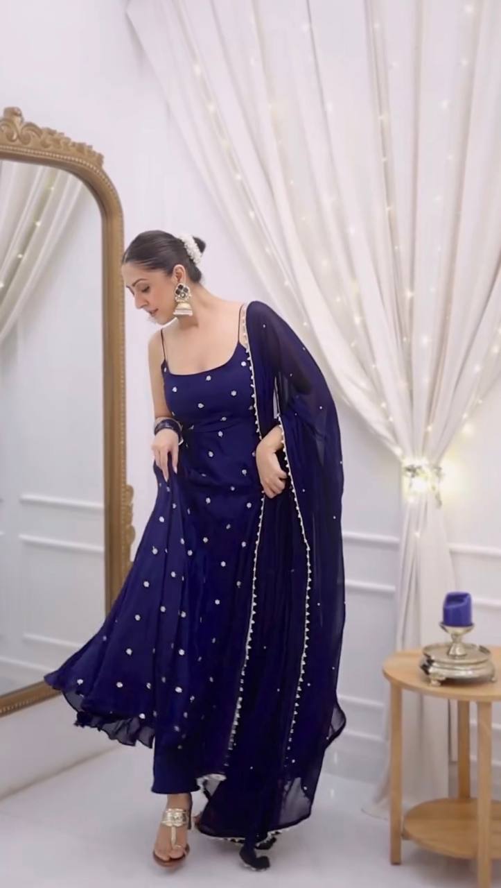 Designer Fendy Silk Embroidered Thread & Sequence Partywear Suit