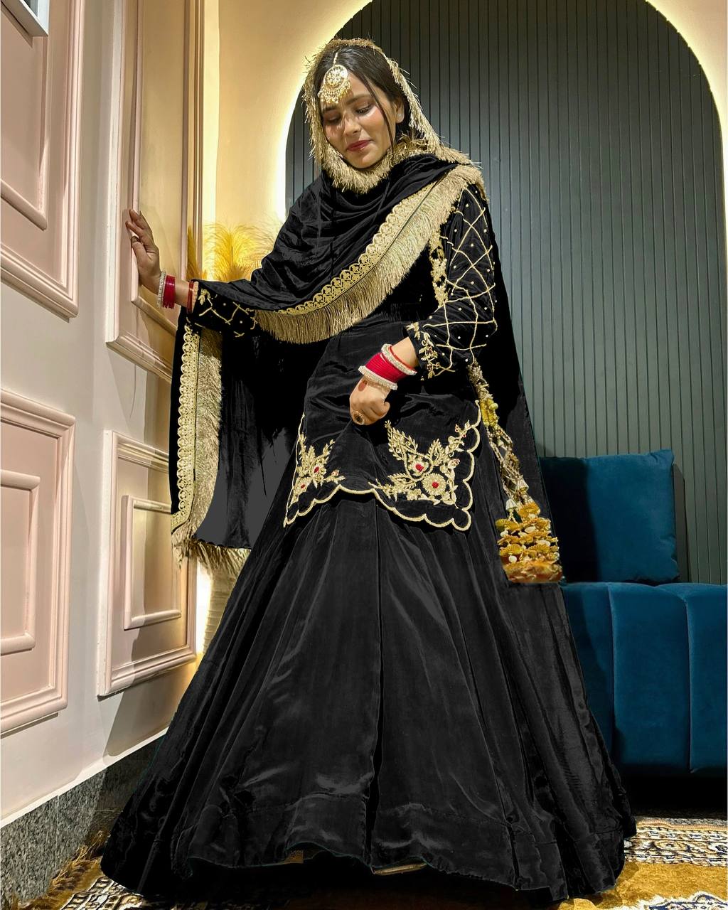 Royal Emerald Natural Crepe Silk Full Sleeve Ethnic Gown Set