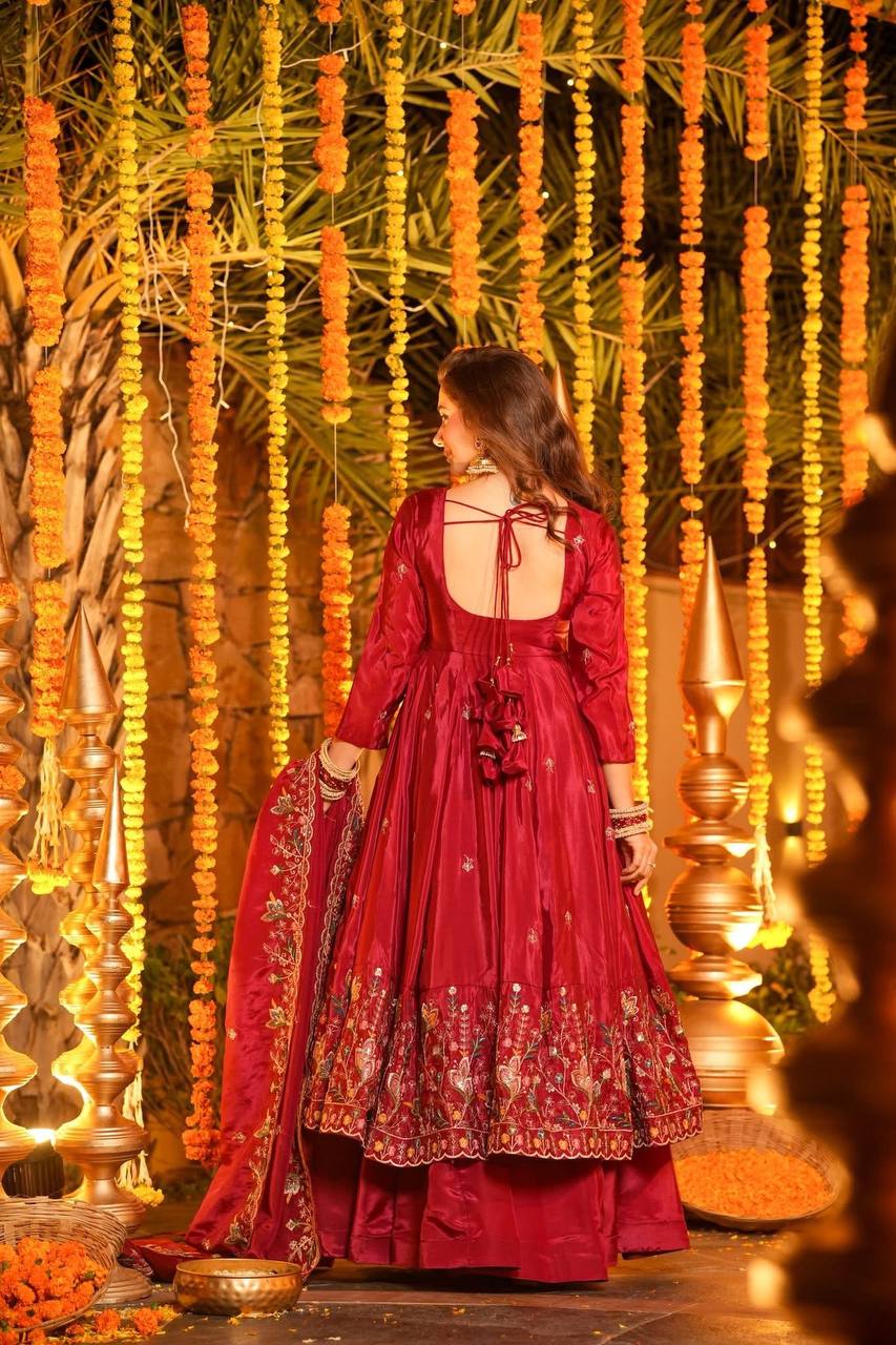 Luxury Floral Embroidered Anarkali Suit Set