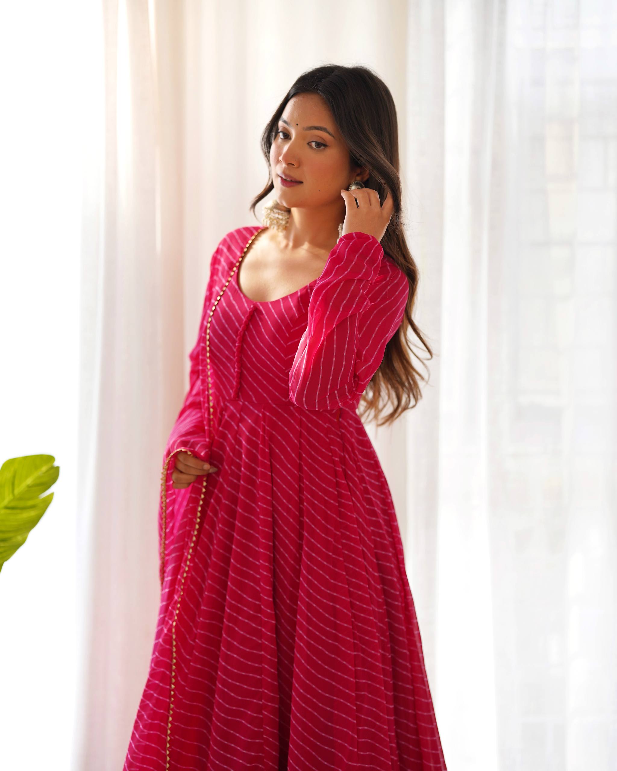 Elegant Leheriya Style Anarkali Suit Set with Dupatta