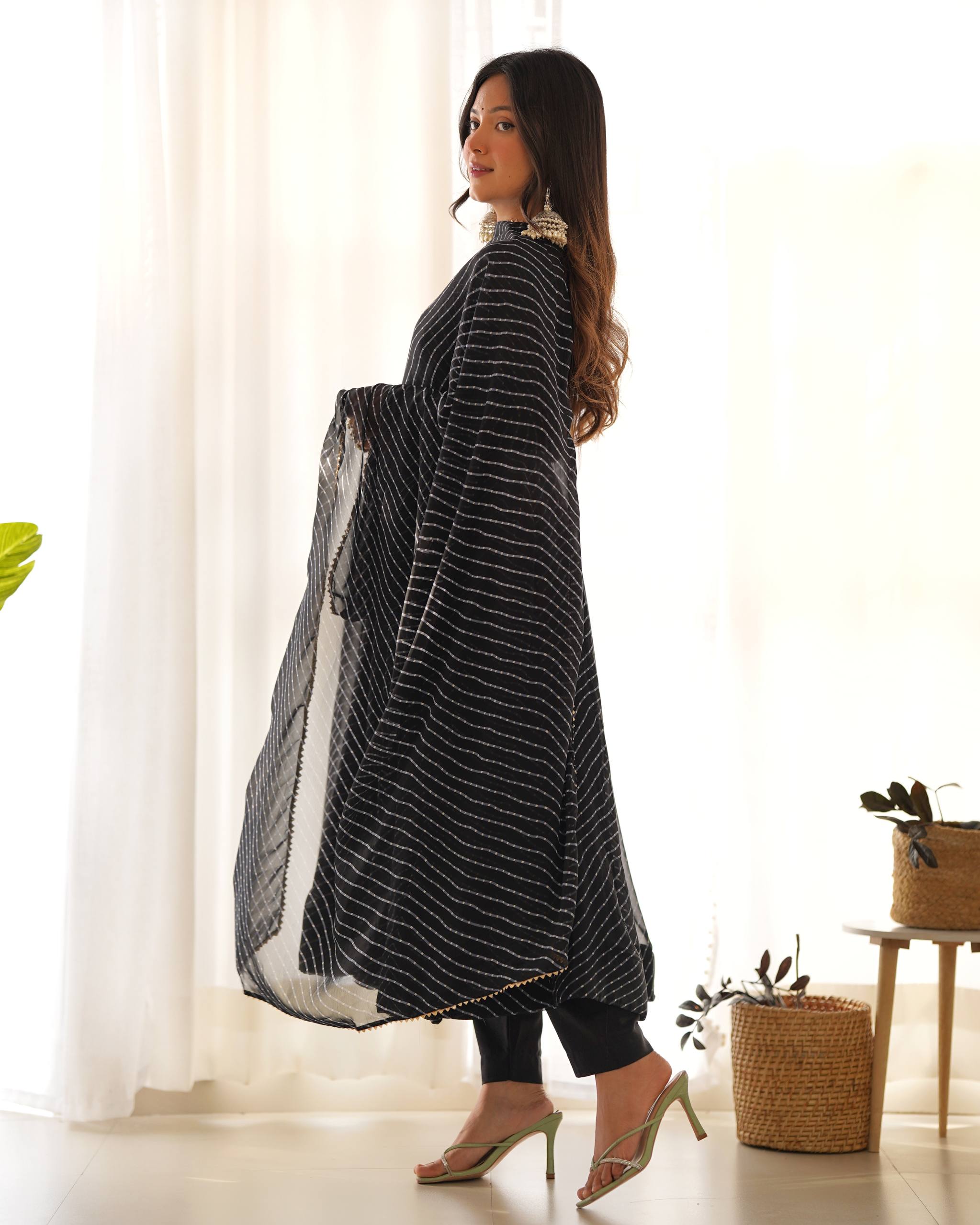 Elegant Leheriya Style Anarkali Suit Set with Dupatta