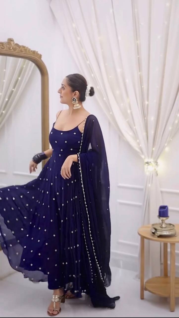 Designer Fendy Silk Embroidered Thread & Sequence Partywear Suit