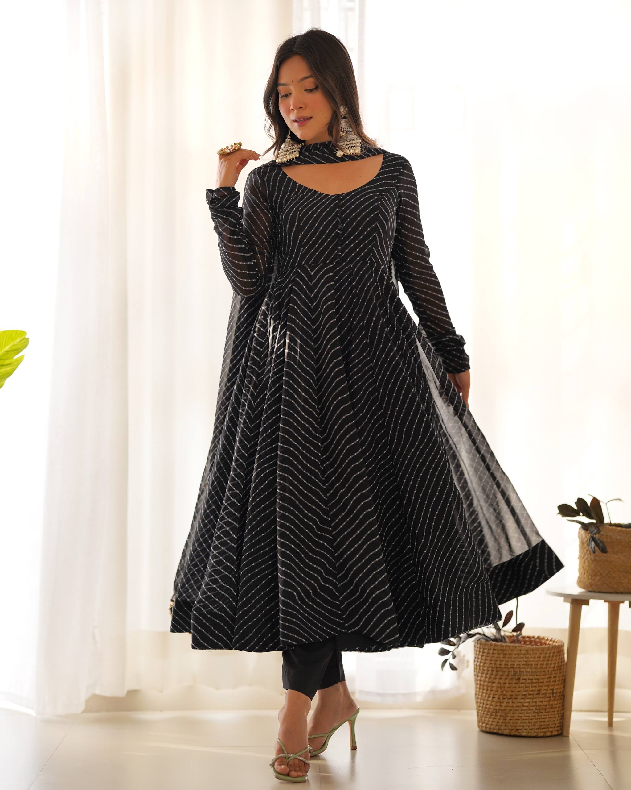 Elegant Leheriya Style Anarkali Suit Set with Dupatta