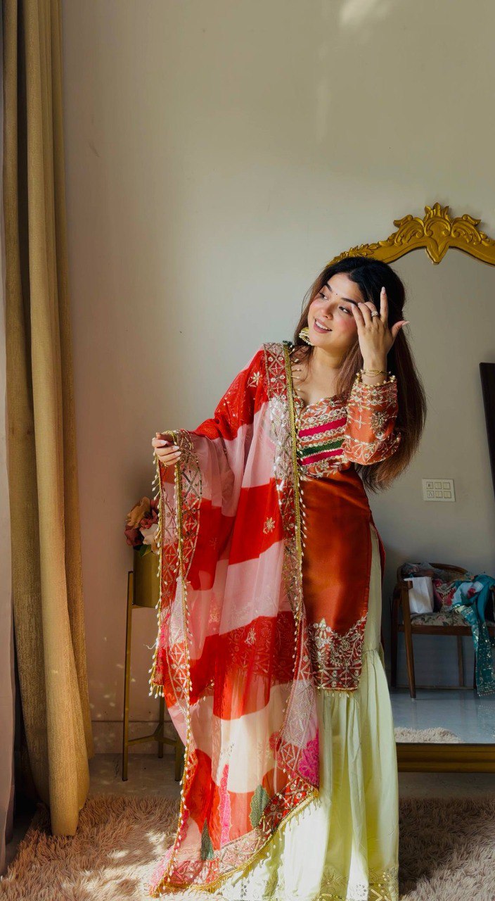 Aqua Elegance Embroidered Kurta Sharara Set