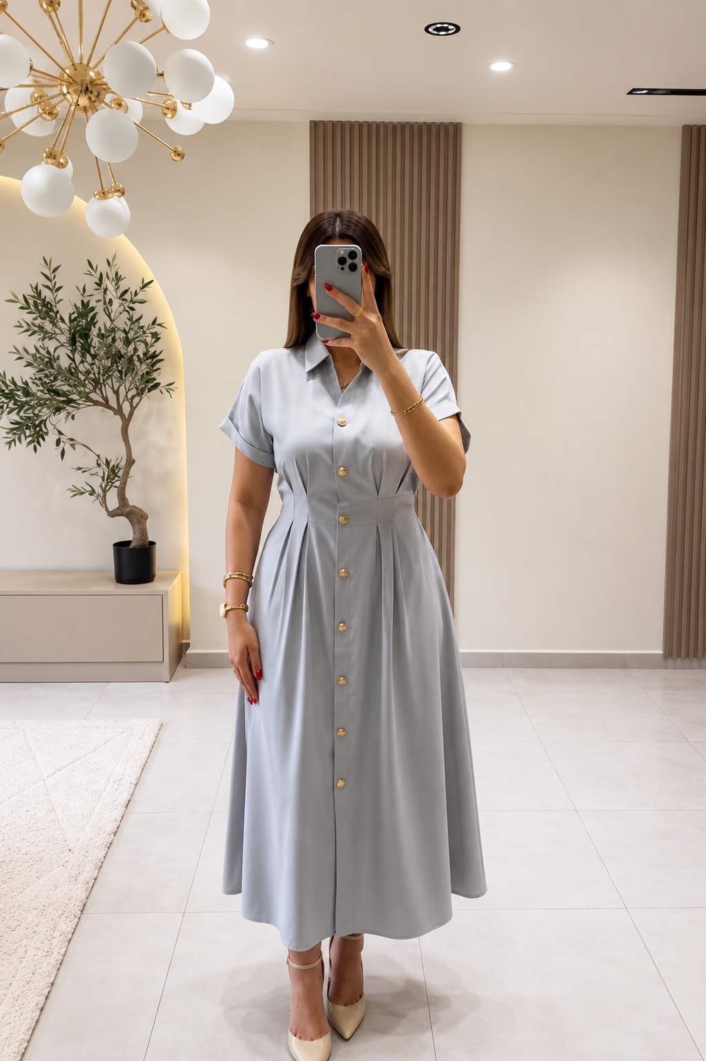 Timeless Gold Button Fit & Flare Dress