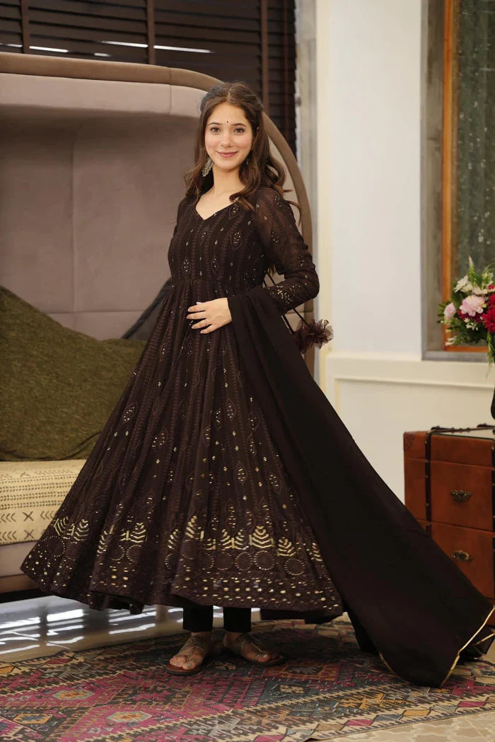 Designer Black Long Anarkali Dress with Intricate Work