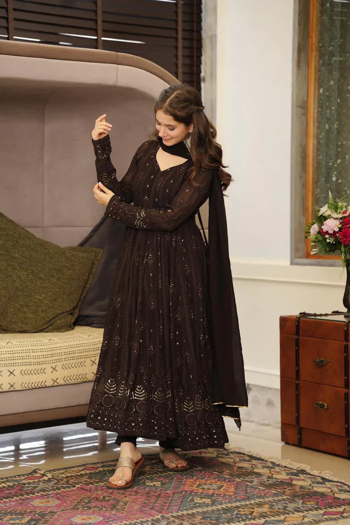 Designer Black Long Anarkali Dress with Intricate Work