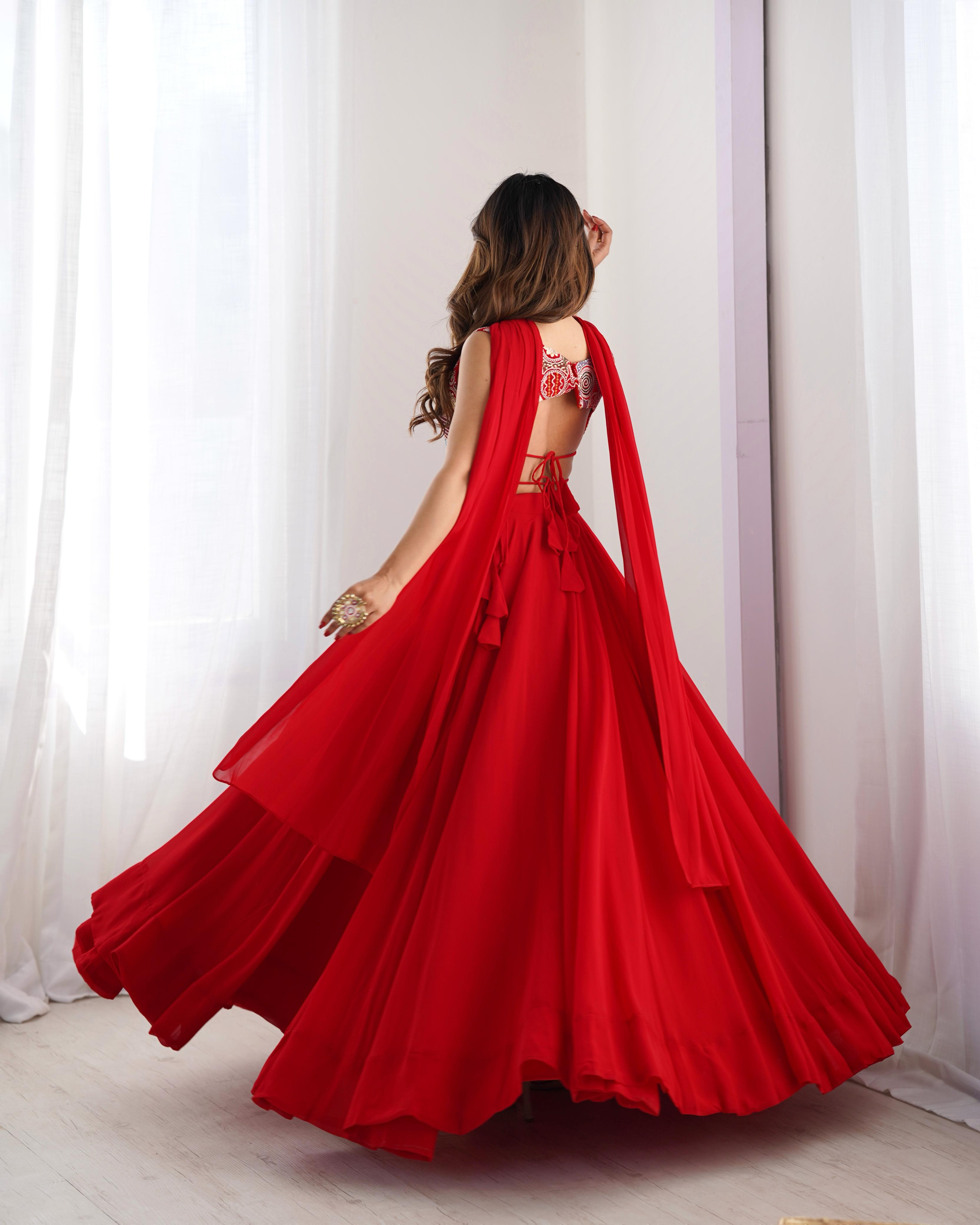 Red Beautiful Design And Super Lehenga Choli